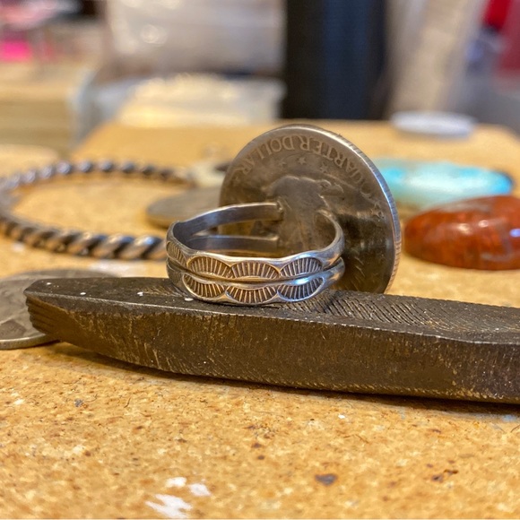 Standing Liberty Silver Quarter Ring With Sterling Silver Hand Stamped Band. - Picture 3 of 4